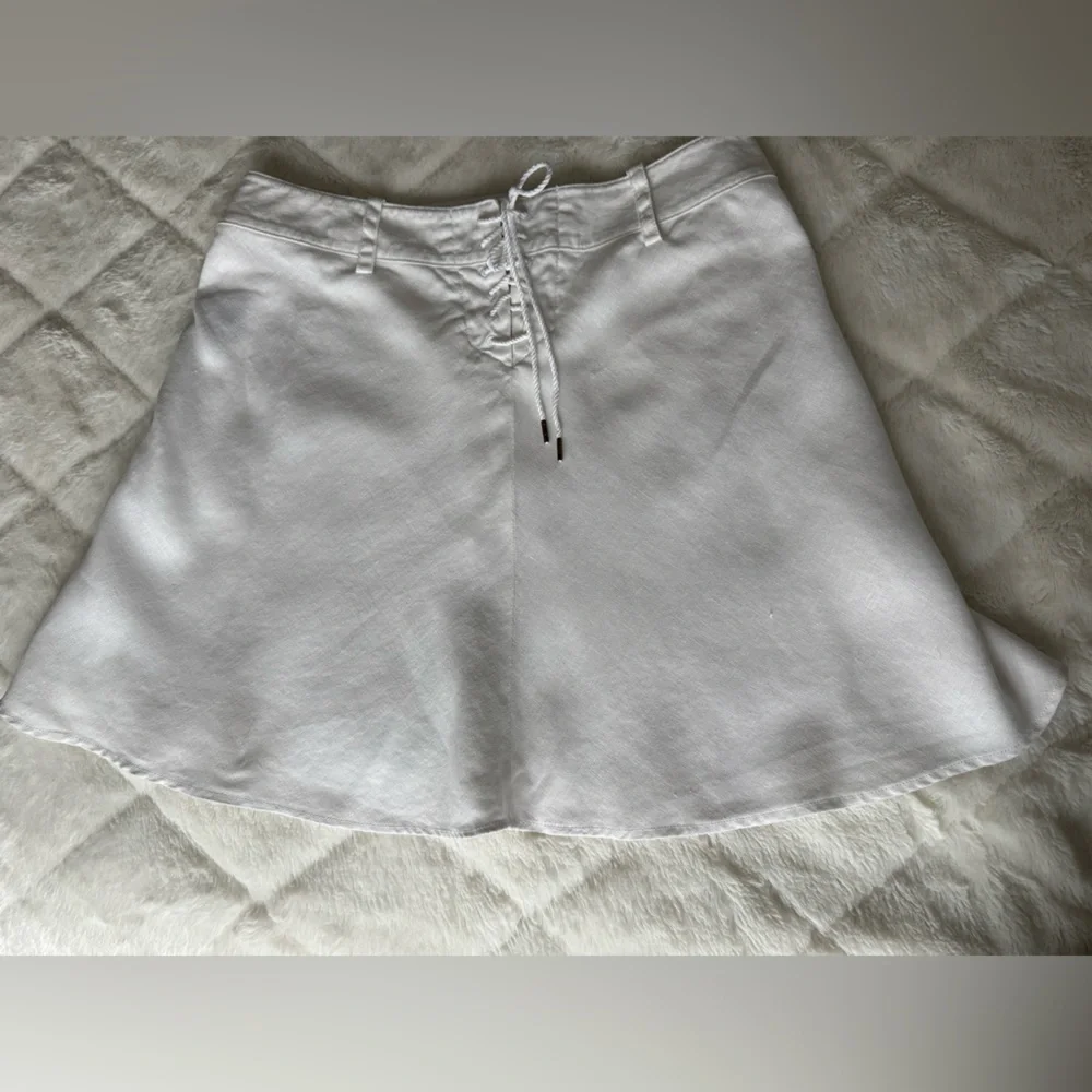 Vintage Rugby Ralph Lauren White Mini Skirt with Side Button and Lace-Up Back